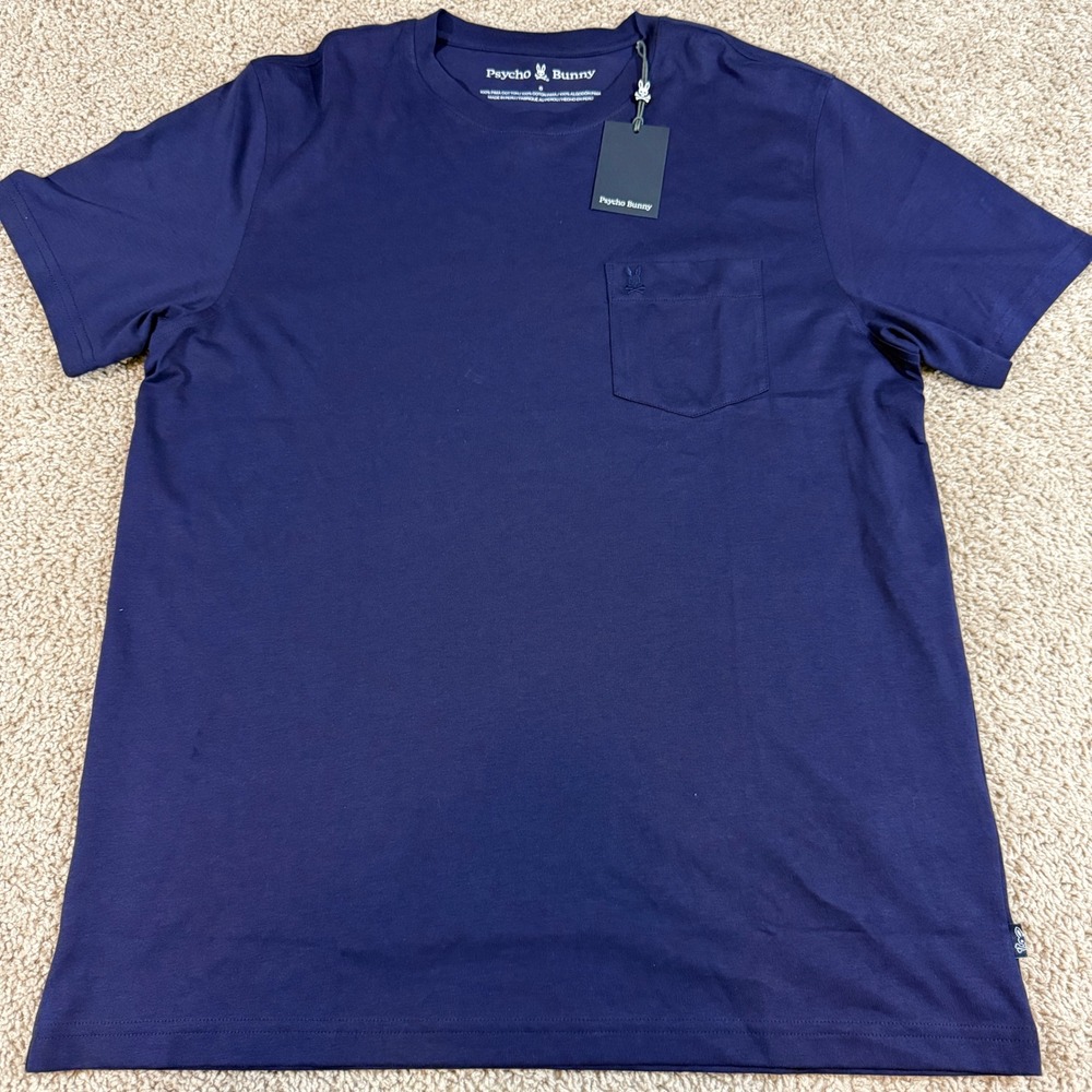 Psycho Bunny Pocket Tee Mens 6 L Evening Blue New Bonnie Pima Cotton B6U011D200
